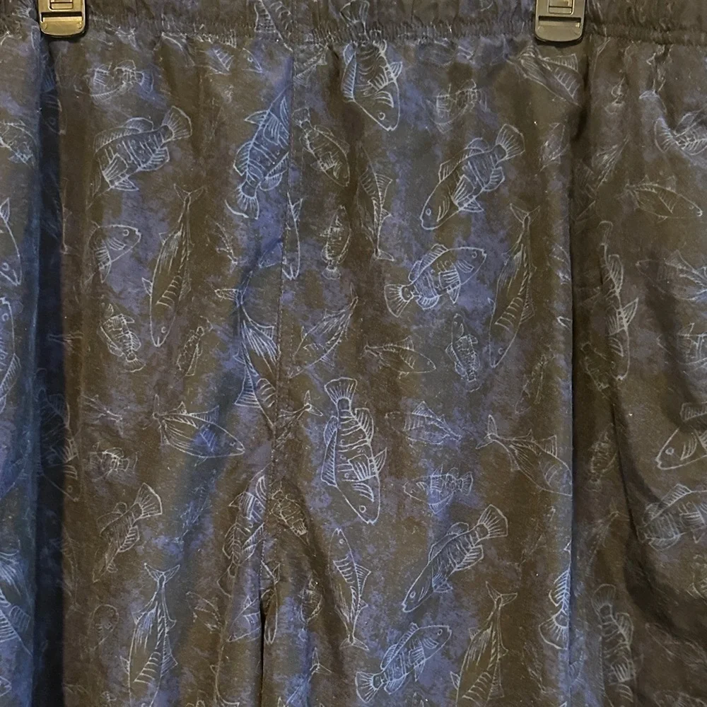 Trader Bay Blue Swim Trunks Pale Blue Fish Print Elastic Drawcord Waist 2XL NWOT